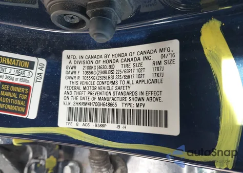 2016 Honda Cr-V Ex-L z USA, uszkodzony, nr VIN 2HKRM4H70GH648665